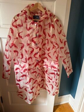 Modcloth Clear Raincoat with Red Shrimp Print